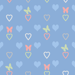 Seamless abstract pattern with hearts and butterflies