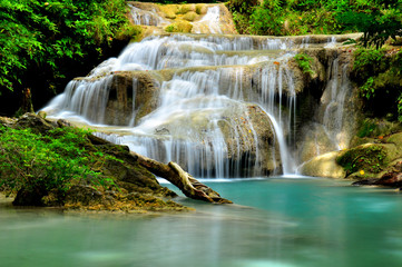 Green Waterfall in Tropical Rainforest - 58164475