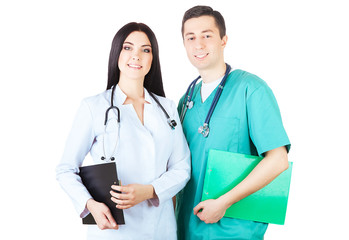 Fototapeta premium smiling doctors with folders