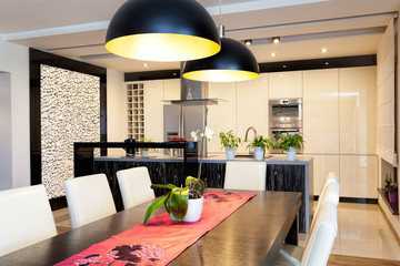 Urban apartment - Kitchen with stone wall