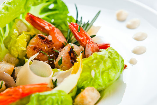 Caesar salad with  prawns
