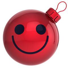 Smiley Christmas ball red Happy New Year bauble smile