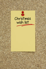 Christmas wish list. Cork board