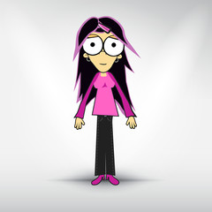 Vector woman dressed in pink on grey background