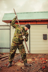 Man works.