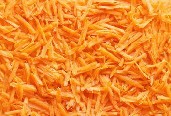 Grated carrot close-up, for backgrounds or textures.