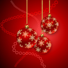 Fototapeta na wymiar Vector Red Christmas Balls with SnowFlakes