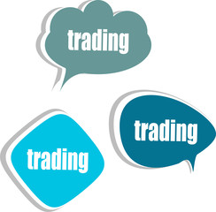 trading word on modern banner design template. set of stickers