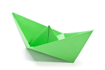 Green origami ship
