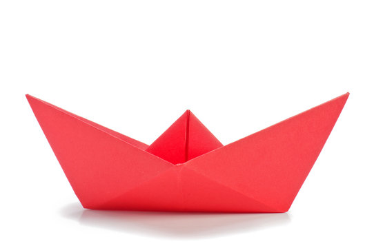 Red origami ship  side