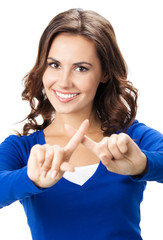 Young woman with stop gesture, isolated