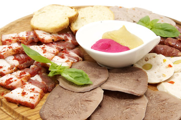meat dish with several kinds of sausages