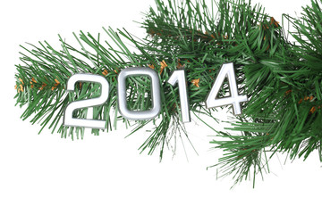 2014 hang on Christmas tree close-up isolated on white