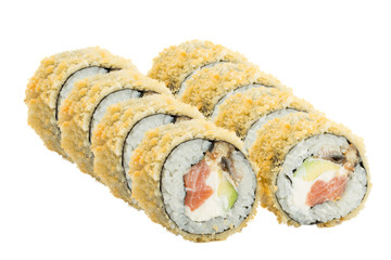 Warm sushi roll isolated on white background
