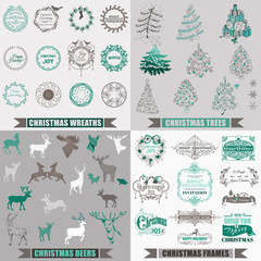 Vector Set: Christmas Calligraphic Design Elements, Frames