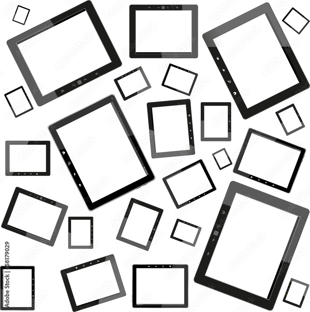 Poster set of tablet pc computers isolated on white background