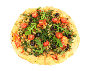 Tasty vegetarian pizza, isolated on white