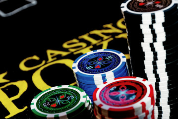 Poker Chips on a gaming table