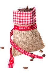 closed sack bag with red bow