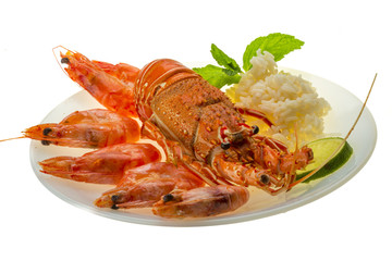Spiny lobster, shrimps and rice