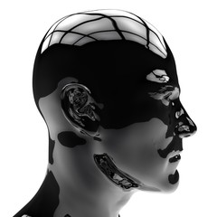 3D head in profile isolated on black background.