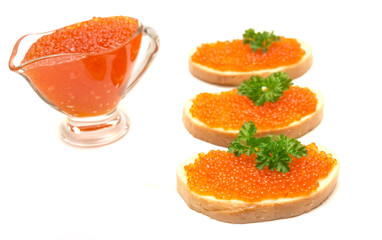 Red caviar isolated on white background