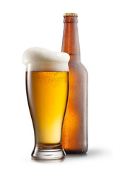 Beer in glass on white background