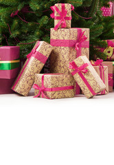 Christmas presents under a holiday tree