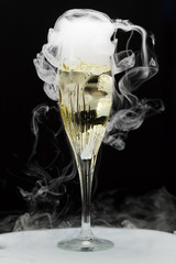 champagne flute with ice vapor