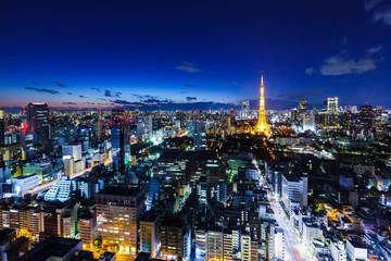 Foto op Aluminium Skyline van Tokio bij nacht © leungchopan