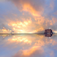 Open sea at sunset.