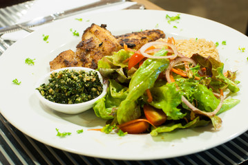 Snapper steak,Fried rice with butter and salads.
