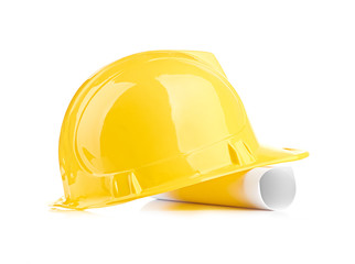 Fototapeta premium yellow helmet and roll paper