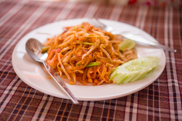 Stir-fried rice noodles  with shrimps - Pad Thai