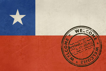 Welcome to Chile flag with passport stamp