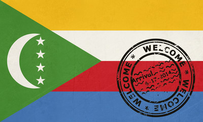 Welcome to Comoros flag with passport stamp