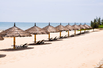 Beds and umbellas on the beach