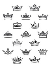 Heraldic king and queen crowns set