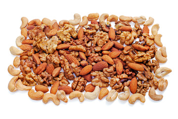 Group of assorted nuts isolated on white background