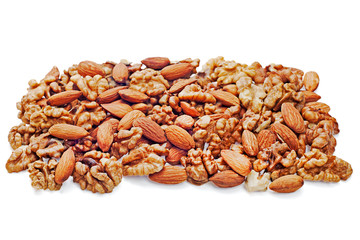 Group of assorted nuts isolated on white background
