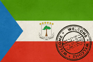 Welcome to Equatorial Guinea flag with passport stamp