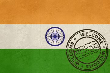 Welcome to India flag with passport stamp