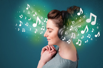 Young woman with headphones listening to music