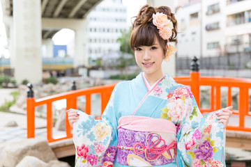 Beautiful asian kimono woman