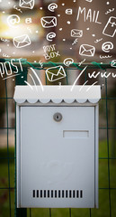 Postbox with white hand drawn mail icons