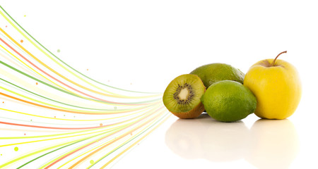 Healthy tropical fruits with colorful abstract lines