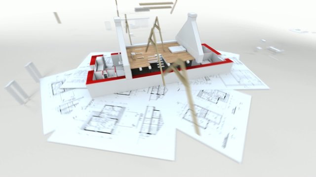 3D animation showing a home construction process