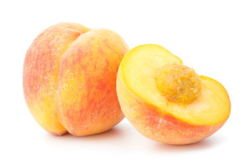 Ripe peach fruit isolated on white background