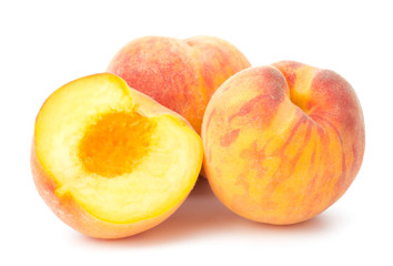 Ripe peach fruit isolated on white background