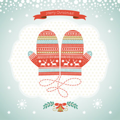 Card design with Christmas mittens